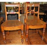 A set of three 19th century mahogany bar back panelled seat dining chairs on turned forelegs