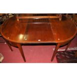 A 19th century mahogany and satinwood inlaid D-end dining table, having single drop-in leaf,
