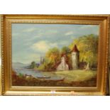 19th century continental school - Coastal scene, oil on panel (a/f), 46 x 62cm