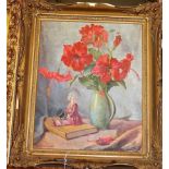 W.G. Bevington - Still life with hibiscus, oil on canvas, signed and dated 1951 lower left, 50 x