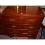 A mahogany and brass bound campaign secretaire chest, comprised of two sections, with interior inset