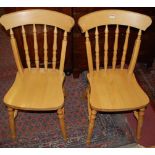Six various contemporary pine and beech stick back kitchen chairs