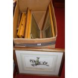 A box of assorted prints, to include monochrome engravings, reproductions etc
