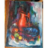 Sachweh - Still life with fruit, palette knife oil on canvas, signed and dated '66 lower right, 70 x