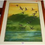 C.M. Howland - Geese in flight, watercolour, 70 x 46cm