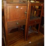 A 19th century mahogany single door pot cupboard, with single drawer; together with a three-tier