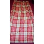 Two pairs of heavy lined printed check and pleated curtains, approx drop 4½ft