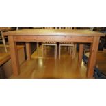 A modern pine farmhouse style kitchen table of plain rectangular form, length 152.5cm