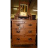 An Edwardian pine swing mirror backed dressing chest, of three long drawers, on turned supports, w.