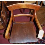 A pair of 19th century mahogany bar back panelled seat elbow chairs; together with four panelled