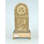 A late 19th century French dome topped brass cased mantel clock, the circular chapter ring with