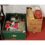 A box of various dolls house furniture, assorted toys, games etc