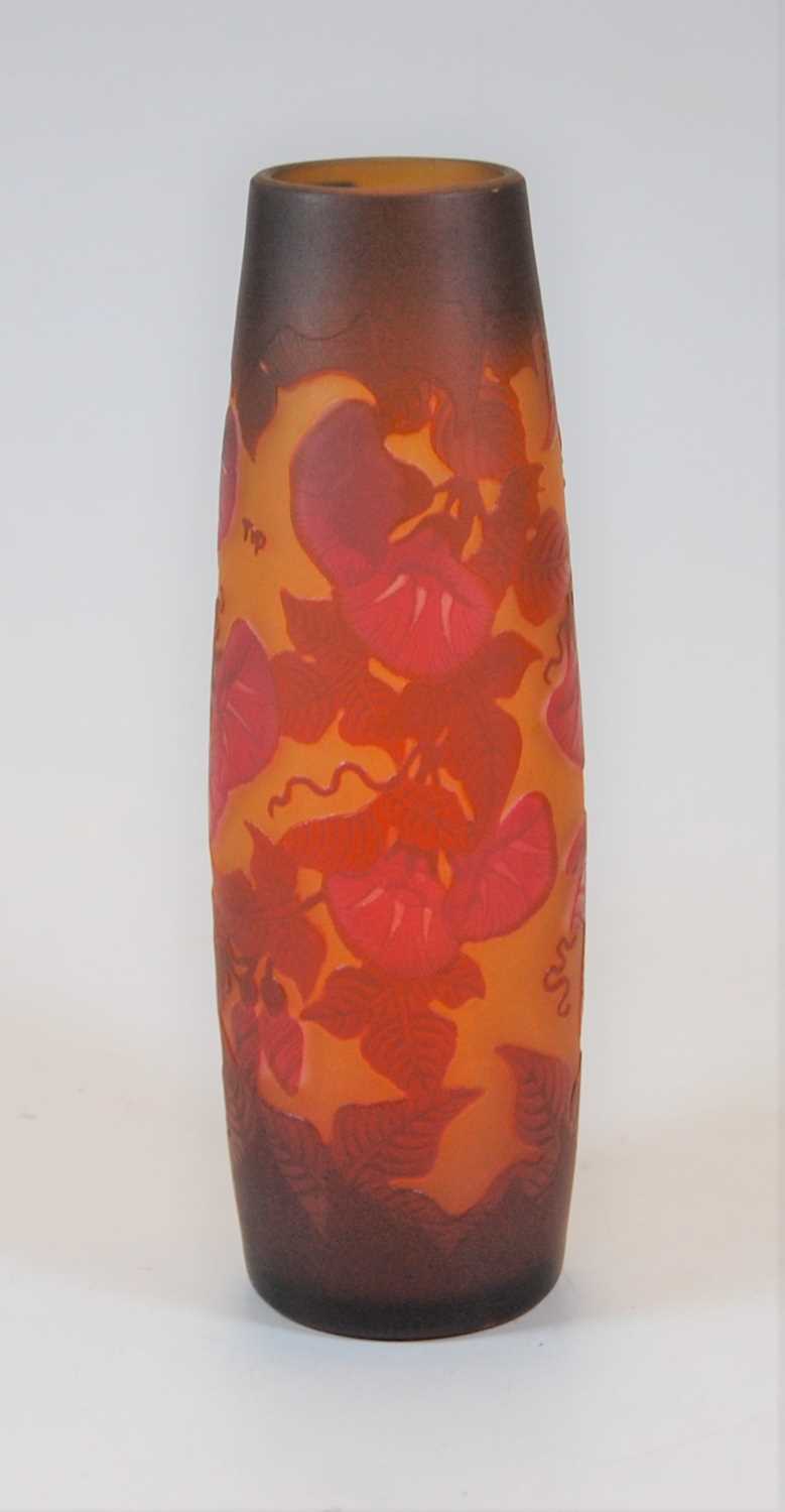 A Galle style carved glass vase, 25cm