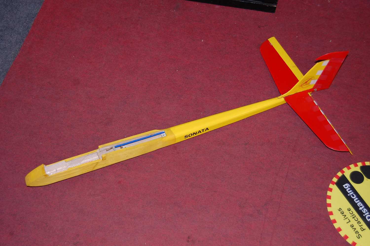 A kit built (For Radio Controlled) Glider Aircraft, comprising of 2 sections finished yellow/orange, - Image 2 of 3