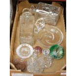 A box of miscellaneous glassware, to include cut glass decanters and stoppers, Caithness