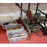 A collection of miscellaneous items, to include industrial fan, various footpumps, brassware etc
