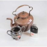 A 19th century copper range kettle; together with a Victorian silver plated sugar bowl, and a silver