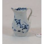 An 18th century Worcester porcelain blue and white cream jug (a/f), 9.5cm
