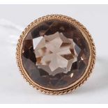 A modern 9ct gold smoky quartz set dress ring, 7.4g, size N/O