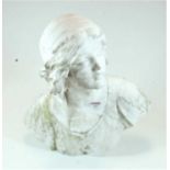 A weathered carved white marble head and shoulders portrait bust of a lady, h.43cmCondition