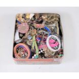 A box of miscellaneous costume jewellery, to include gold plated necklaces, various plastic bangles,