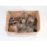 A box of miscellaneous glass inkwells, decanter, stoppers, ambrotype etc