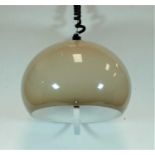 A 1970s style brown plastic dome shaped ceiling light fitting