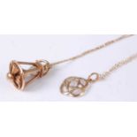 A 9ct gold finelink neck chain with cultured pearl set pendant, together with 9ct gold Celtic