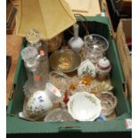 A box of miscellaneous china and glassware, to include Aynsley Cottage Garden vase, Japanese