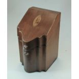A George III mahogany, box wood strung and satinwood inlaid knife box of serpentine form (lacking