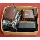 A box of miscellaneous items, to include a pair of Boots Admiral 3 12x50mm binoculars, Mintrax PB268