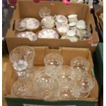 Two boxes of miscellaneous china and glassware, to include Alfred B. Pearce & Ltd coffee cans and