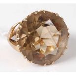 A modern 9ct gold smoky quartz set dress ring, 9.1g, size J