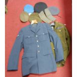 A box of assorted military dress, to include peaked caps, berets, side caps etc, post WWII