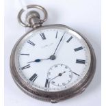 A George V silver open face pocket watch having keyless movement, case assayed Birmingham 1915, dia.