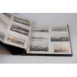 A leather bound photograph album, showing mainly warships and aircraft carriers, to include