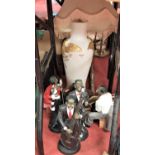 A collection of five resin figures of musicians; together with a table lamp and shade