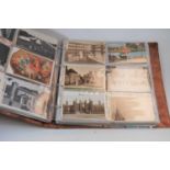 A leather bound postcard album and contents, mainly being 20th century English topographical