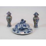 A pair of Chinese export miniature vases and covers (with restoration), h.11cm; together with a