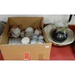 A box of miscellaneous china, to include a modern Chinese blue and white part tea service
