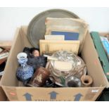 Mixed lot to include sundry plated wares, Delft bottle vase, ephemera etc