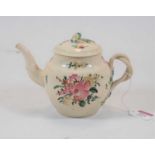 A late 18th century Leeds creamware teapot, being polychrome decorated, h.12cm (a/f)Condition