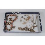 A collection of assorted mainly costume jewellery, to include gold plated bracelet, pearl