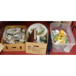 Three boxes of mixed ceramics to include various table china ware, tea wares, cheese dish and cover