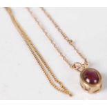 A 9ct gold fine link neck chain with cabochon amethyst set pendant 3.5g, together with a gilt