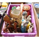 A box of miscellaneous items, to include resin figures of fisherman, tribal figures etc