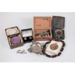 A box of miscellaneous items, to include early 20th century ashtray by the Goldsmiths Company (a/f),