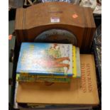 Art Deco walnut cased mantel clock together with sundry children's volumes