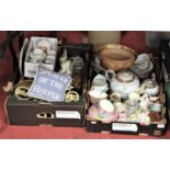 Three boxes of miscellaneous items, to include a Victorian childs transfer decorated six place