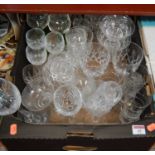 A box of miscellaneous glassware, to include cut glass wine hocksCondition report: Very mixed box of